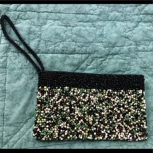 Green, White, and Black Fully Beaded Wristlet